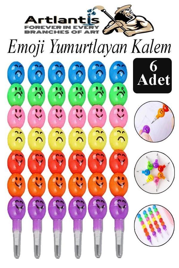Emoji Yumurtlayan Kurşun Kalem 6 Adet Eğlenceli Hediyelik Kurşun Kalem Gülen Yüzlü Kurşun Kalem Karne Hediyesi - Image 1