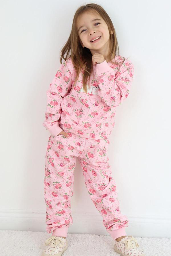 Breeze Kız Çocuk Eşofman Takım Çiçek Desenli 1.5-5 Yaş, Pembe - Image 1
