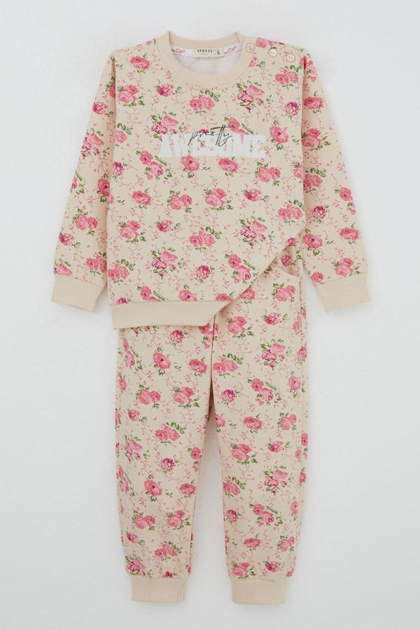 Breeze Kız Çocuk Eşofman Takım Çiçek Desenli 1.5-5 Yaş, Bej - Image 1