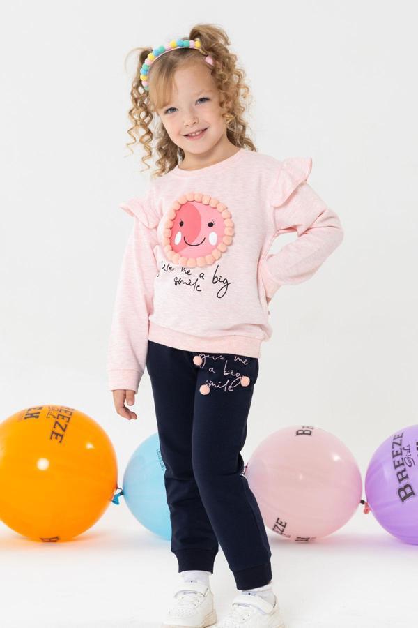 Breeze Kız Çocuk Eşofman Takımı Ponponlu Baskılı 1.5-5 Yaş, Somon Melanj - Image 1