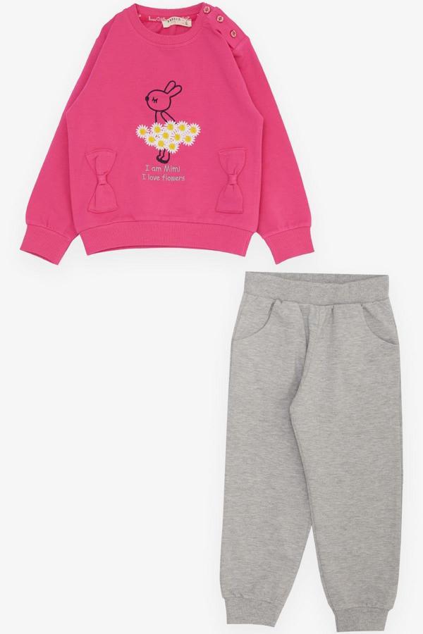Breeze Kız Çocuk Eşofman Takım Çiçek Temalı Tavşancık Nakışlı 1-4 Yaş, Fuşya - Image 1