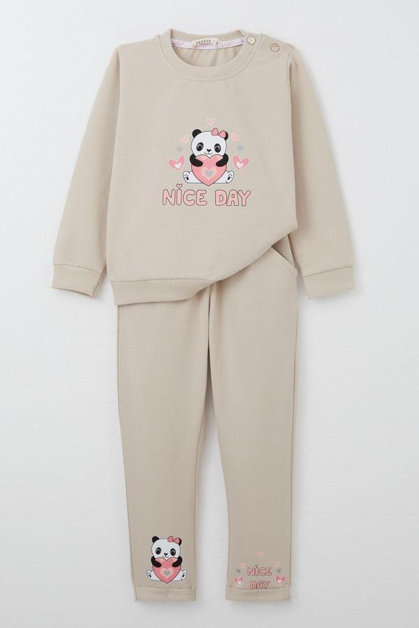 Breeze Kız Bebek Eşofman Takım Mutlu Pandacık Baskılı 9 Ay-3 Yaş, Bej - Image 1