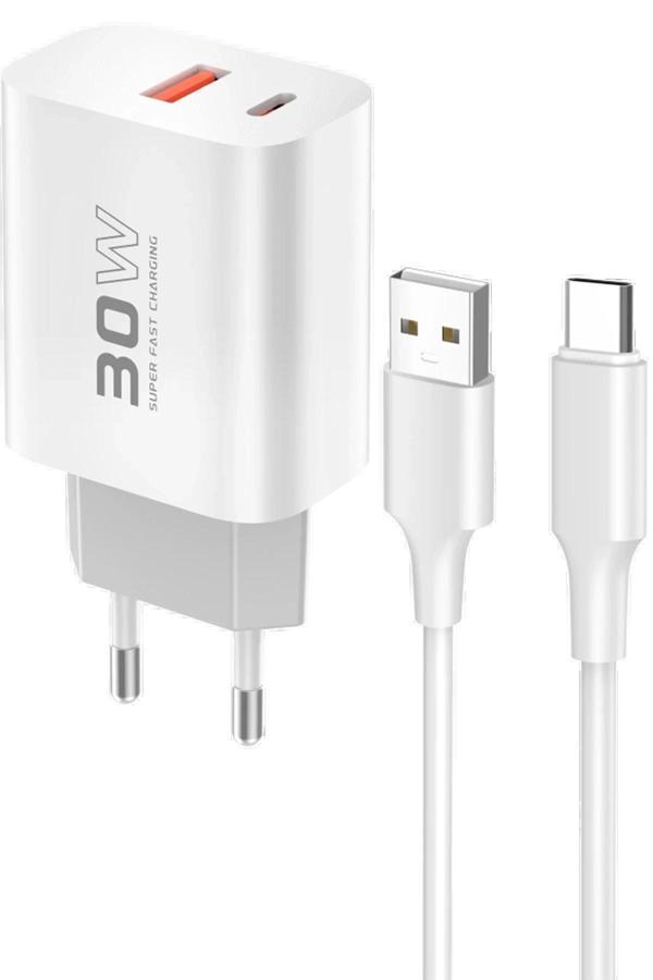 C89Q 1 Adet 30W Type-C ve 1 Adet 22.5W USB Çıkışlı Ekstra DL49 1M USB to Type-C Kablolu PD Şarj Ciha - Image 1