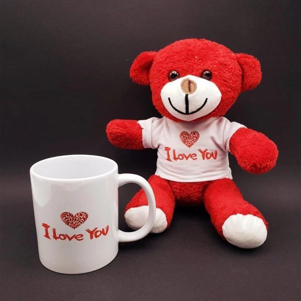I Love You Baskılı Kupa Ve Kırmızı Ayıcık Seti - Image 1