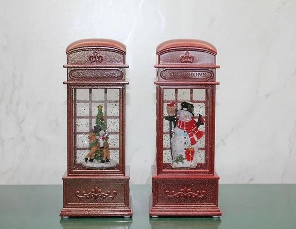 Telefon Kulübesi Tasarımı Yılbaşı Temalı Işıklı Müzikli Kar Küresi Alk3209 - Image 1