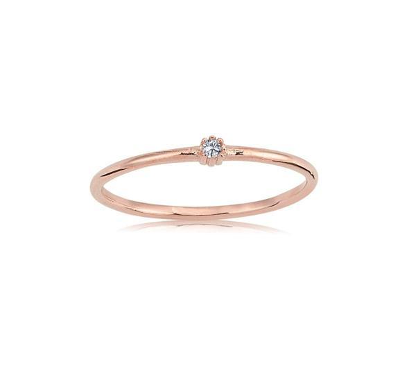 0,05 CT Pırlanta (Signity) Taşlı Minimal İnce Tel 925 Ayar Gümüş Yüzük-Minimal Tektaş Gümüş Yüzük - Image 1