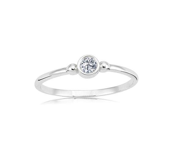 Gümüş Yüzük - 0.20 Karat Güverseli 925 Ayar Gümüş Tektaş Yüzük - Hediyelik 925 Ayar Gümüş Yüzük - Image 1