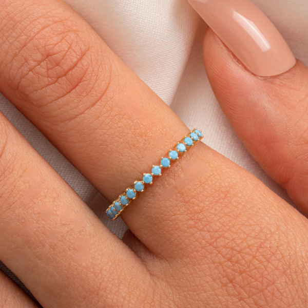 925 Ayar Gümüş Yüzük-Firuze Taşlı Yarım Tur Gümüş Yüzük-925 Ayar Kadın Hediye Sarı Gümüş Yüzük - Image 1