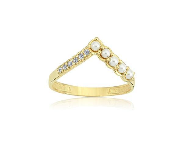 V Minimal İncili Tasarım 925 Ayar Eklem Yüzüğü-İncili 925 Ayar Gümüş Yüzük-Hediye Gümüş Yüzük - Image 1