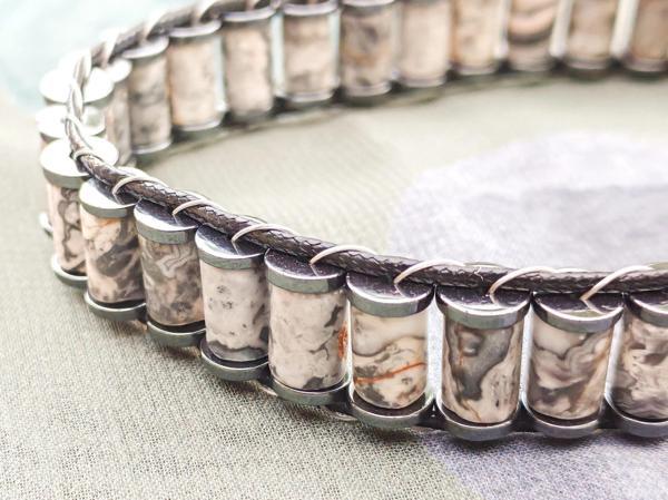 Gri Jespar Doğal Taş Örme Erkek Bilekliği - Image 1