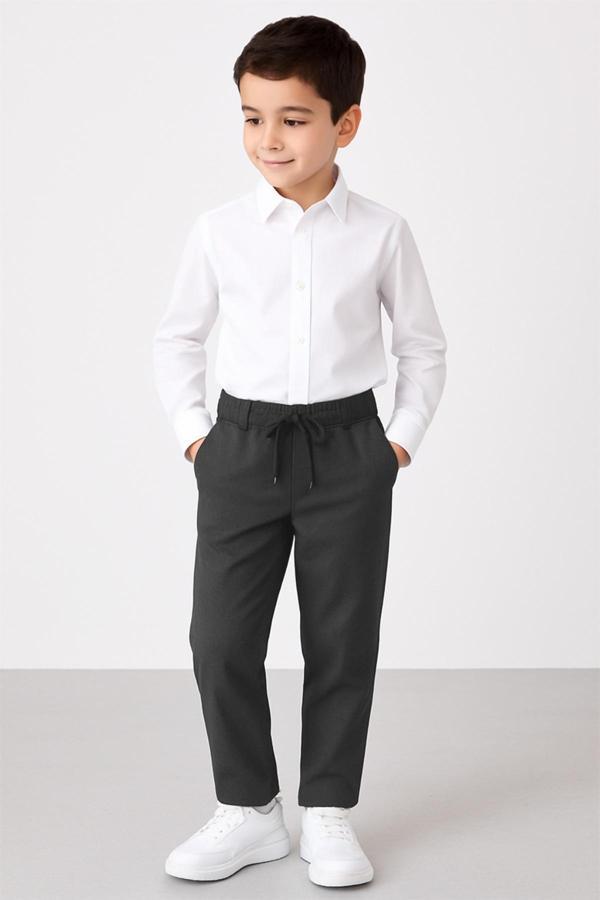 Yakamel Çocuk Yeni Model Likralı Beli Bağlamalı İlkokul Ortaokul Pantolonu - Image 1