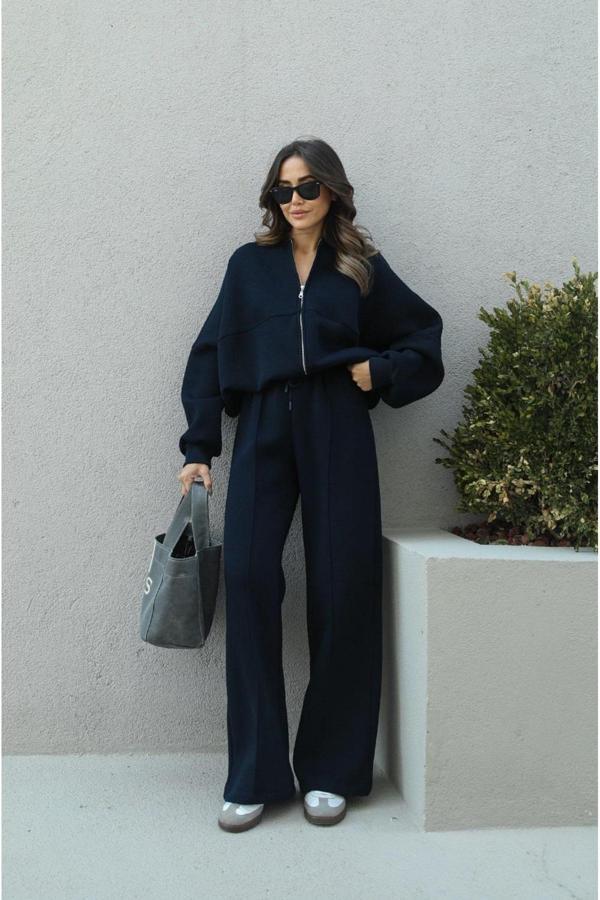 Yakamel Kadın 3 İplik Çımalı Bomber Ceket Eşofman Takımı - Image 1