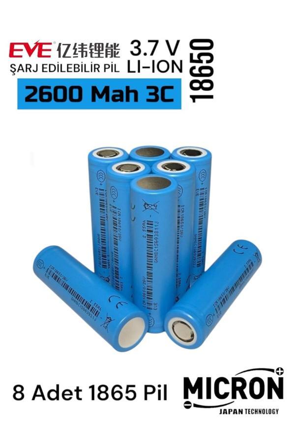 Eve 18650 3.7V (Volt) 2550 Mah 26V Lityum Şarj Edilebilir 8 Adet Pil(Batarya) Pil Kutusu Hediyeli - Image 1