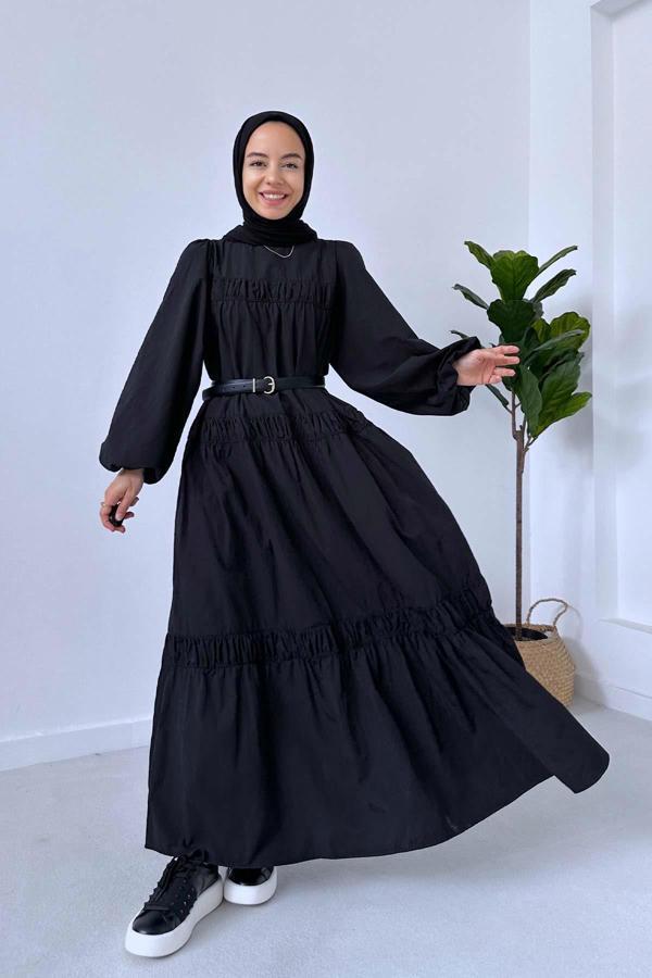 Poplin Rahat Elbise - Siyah - Image 1