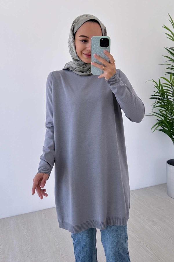 Basic Merserize Tunik - Gri - Image 1
