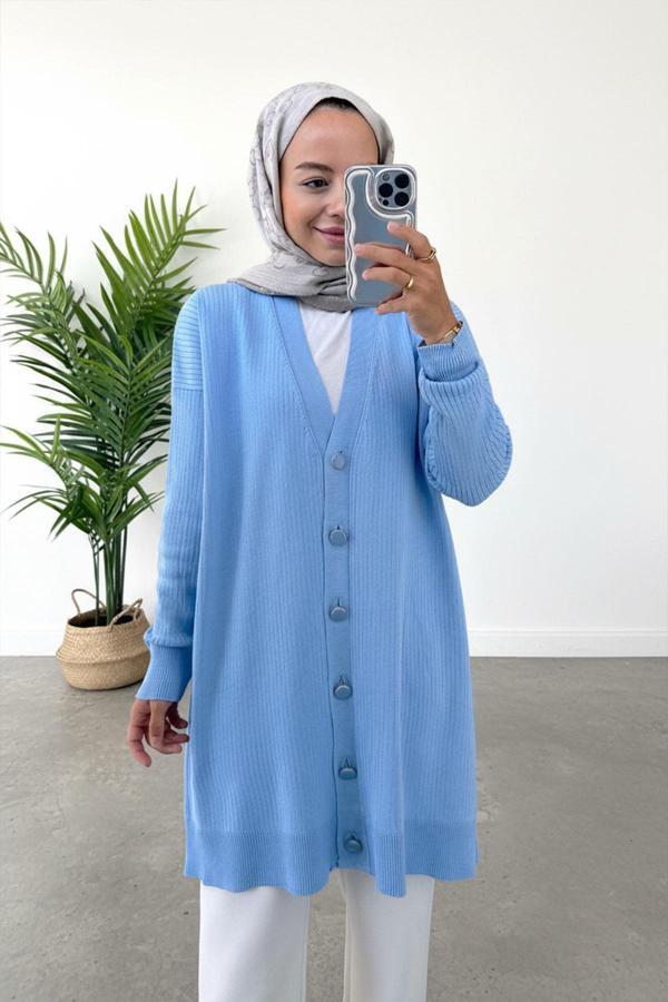 Button Fitilli Merserize Hırka - Bebe Mavi - Image 1