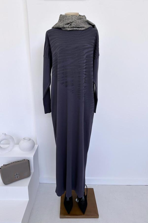 Zebra Merserize Elbise - Füme - Image 1