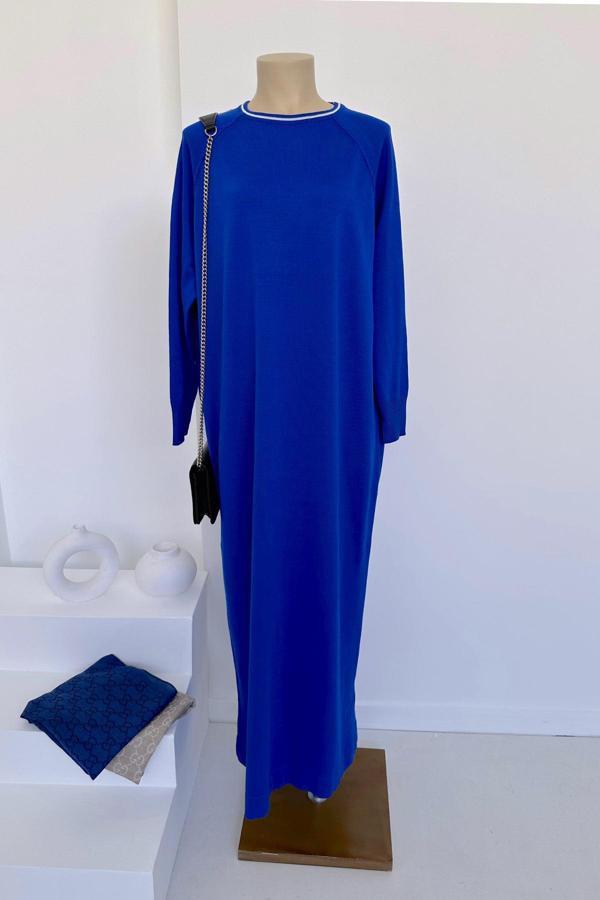 Reglan Merserize Elbise - Saks Mavi - Image 1