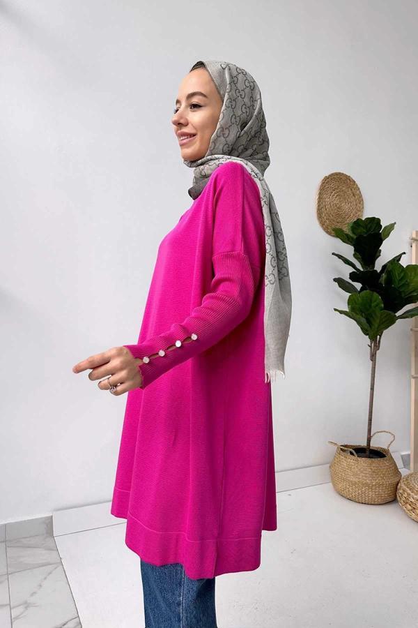 Kol Detay Merserize Tunik - Fuşya - Image 1