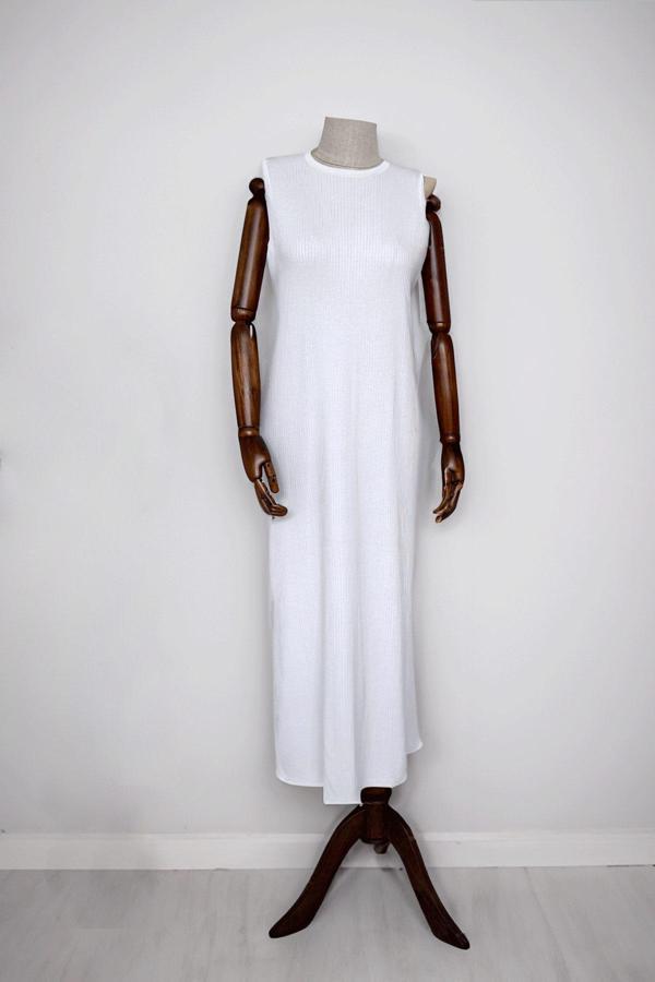 Merserize Kolsuz Elbise - Beyaz - Image 1