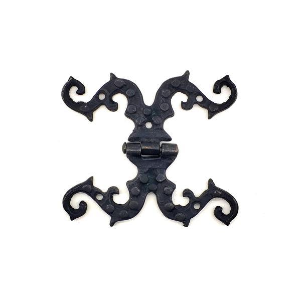 Antika Tarz Dekoratif Pirinç Süslü Menteşe - 100x90 mm, Oksit - Image 1