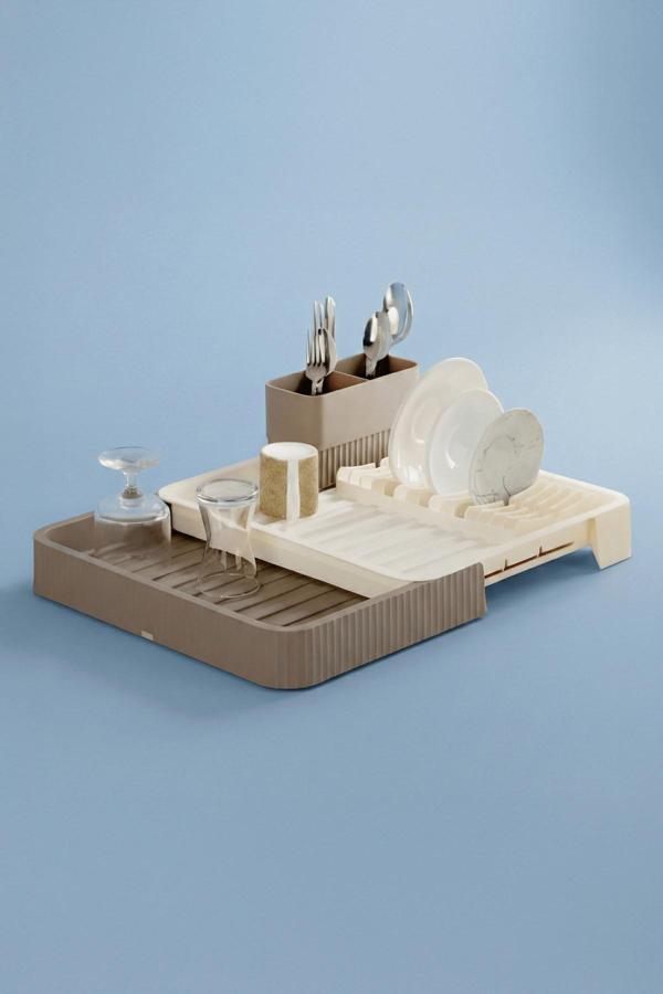 Krem Uzayabilir Sürgülü Bulaşık Sepeti, Lavabo/Tezgah Üstü Açılır Kapanır Bulaşıklık Kurutma Sepeti - Image 1