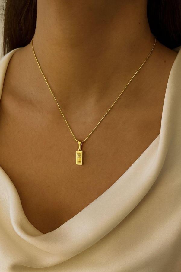 Gülnar Bijuteri Külçe Kolye Altın Renk Pazlanmaz Çelik - Image 1