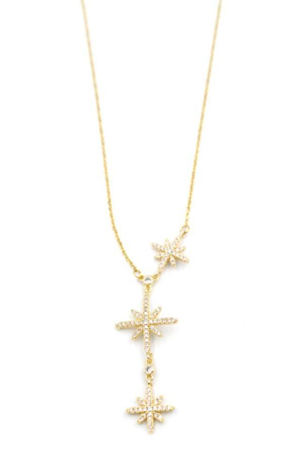 Gülnar Bijuteri Kutup Yıldızı Üçlü Y Kolye Zirkon Taşlı Gold Ve Gümüş - Image 1