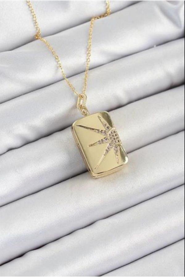 Gülnar Bijuteri Açılabilir Kapaklı Güneş Madalyon Kolye 316L Çelik - Image 1