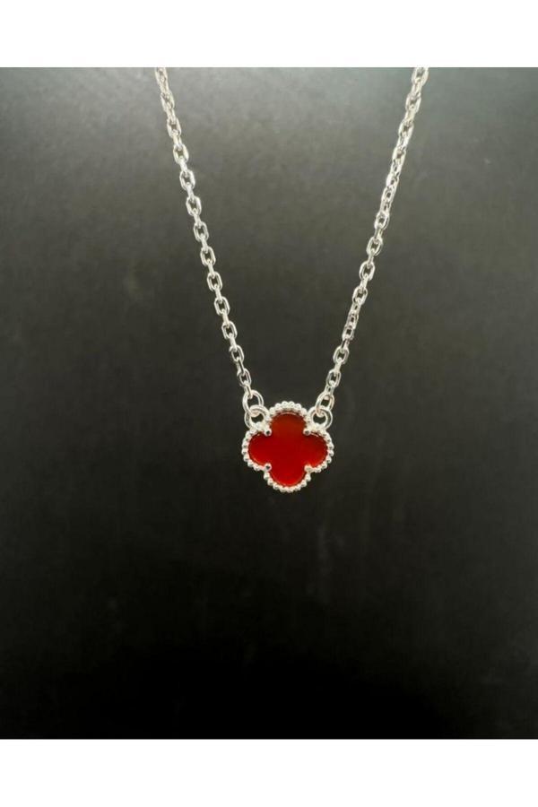 Gülnar Bijuteri Bordo Yonca Gold Ve Gümüş Renk Tekli Kolye - Image 1