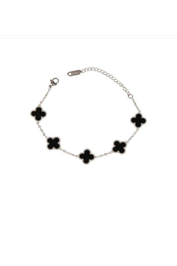 Gülnar Bijuteri Yonca Siyah Renkli Gümüş Ve Gold Bileklik - Image 1