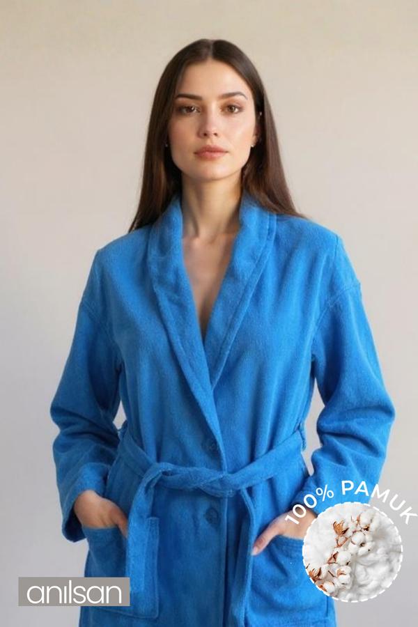 %100 Pamuk Unisex Koyu Turkuaz Bornoz - Şalyaka Otel Bornozu, Spa Için Ideal, Günlük Kullanıma Uygun - Image 1