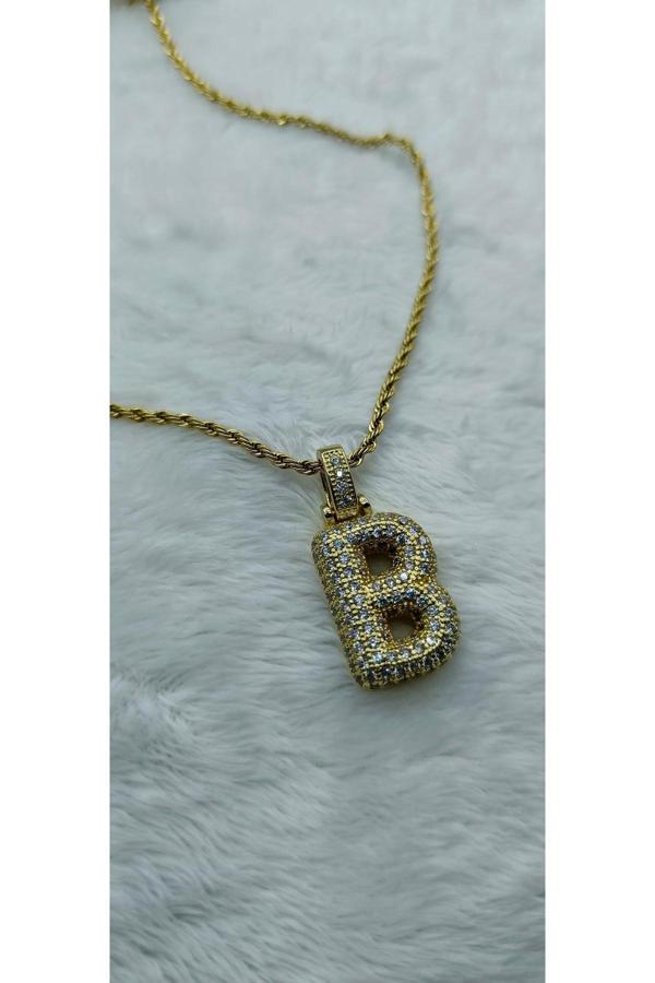 Feroniagold B Harfli Taşlı Kolye - Image 1