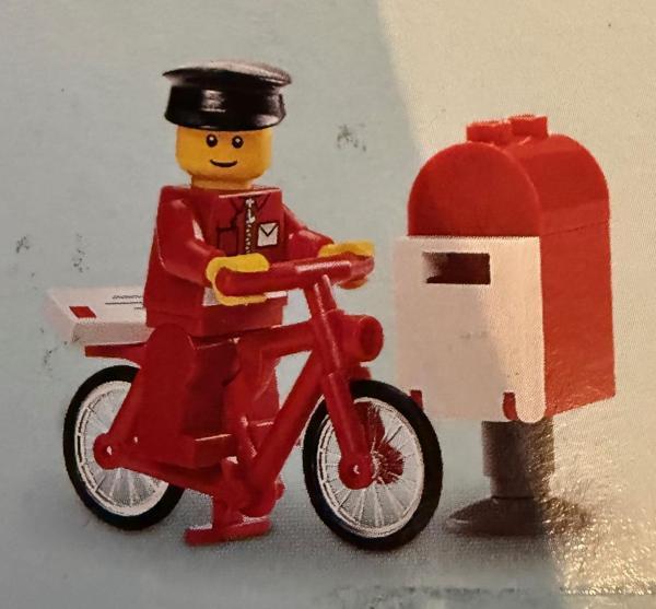 Lego Minifigür Post Office White Envelope and Stripe, Red Legs, Black Hat, Black Eyebrows post010a - Image 1