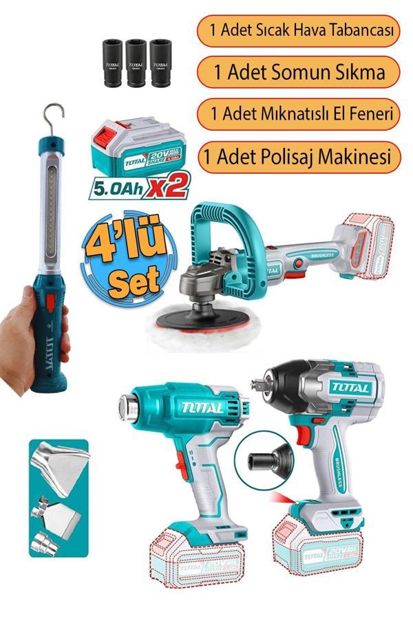 4'lü Set 20 V 4.0 Ah Batarya Polisaj Makine Vidalama Somun Sökme Sıcak Hava Tabanca El Feneri - Image 1
