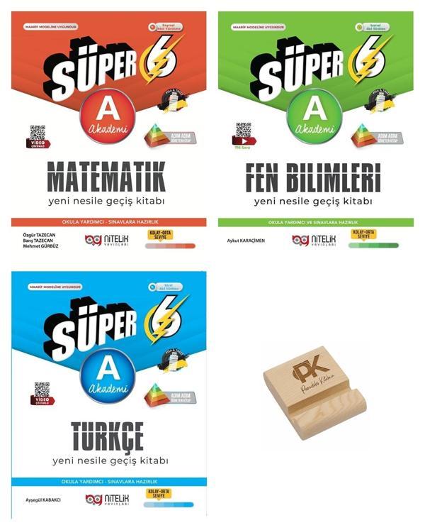 Nitelik 6. Sınıf Süper A Serisi Matematik Fen Bilimleri ve Türkçe SoruBankası 3lü Set Telefon Standı - Nitelik Yayınları - Image 1