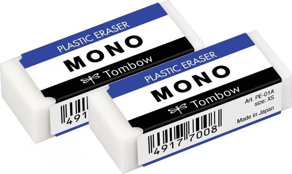 Tombow MONO 17x11x43mm 2 Adet Beyaz Silgi Paketli - Image 1