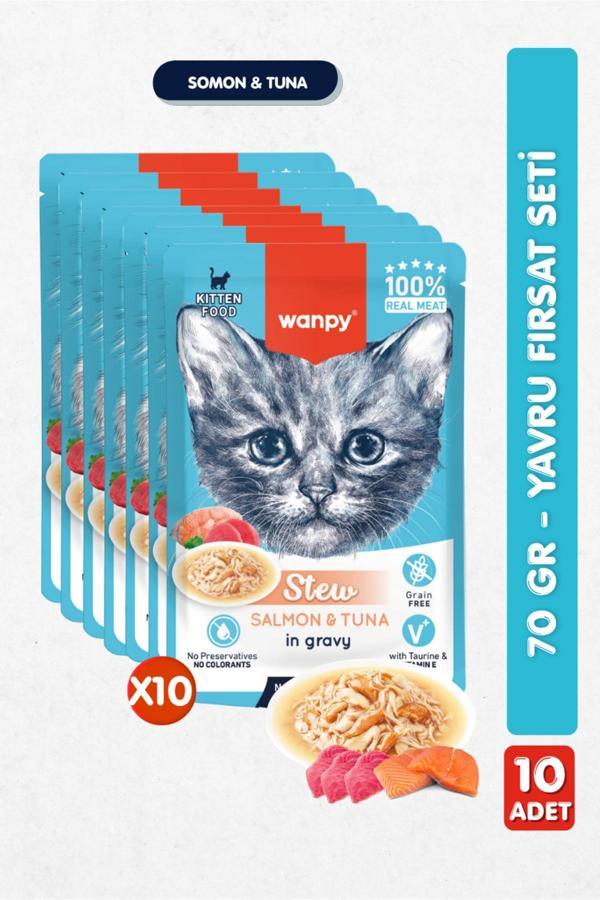 Wanpy 10Lu Yavru Kedi Yaş Maması Somon & Ton Balıklı Premium Kalite 10 X 70 Gr - Image 1