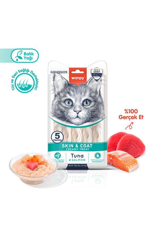 Wanpy Tüy Dökülmesi Önleyici Kedi Ödül Maması Ton & Somon Balık Yağlı Kedi Ödül Kreması 5X14Gr - Image 1