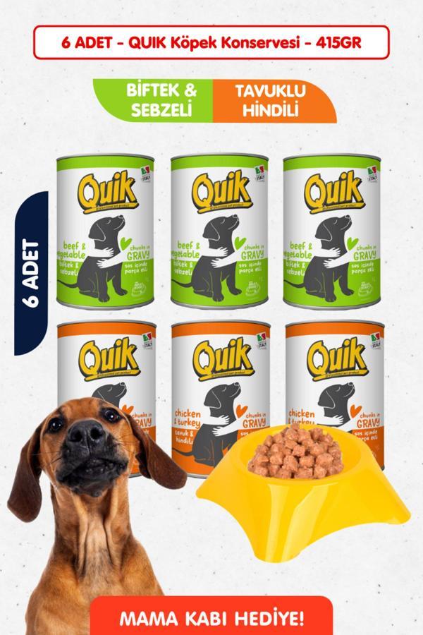 Quik 6Lı Set - Biftek & Tavuk & Hindili Yüksek Proteinli Köpek Konserve Yaş Maması - 415Gr X 6 - Image 1