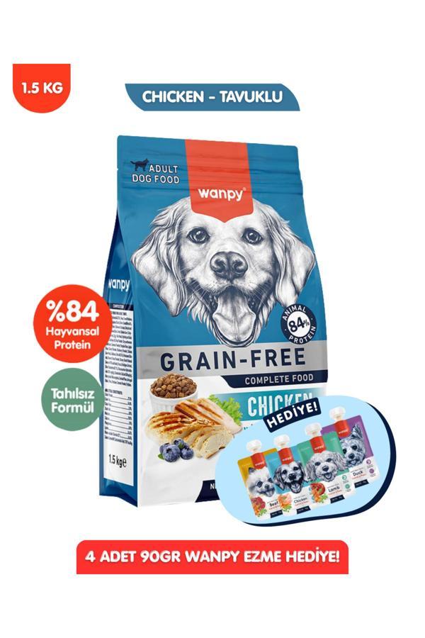 Wanpy Hediyeli Tahılsız Tavuklu Yetişkin Köpek Maması 1,5 Kg + 4Lü Yaş Mama 90Gr Hediyeli! - Image 1