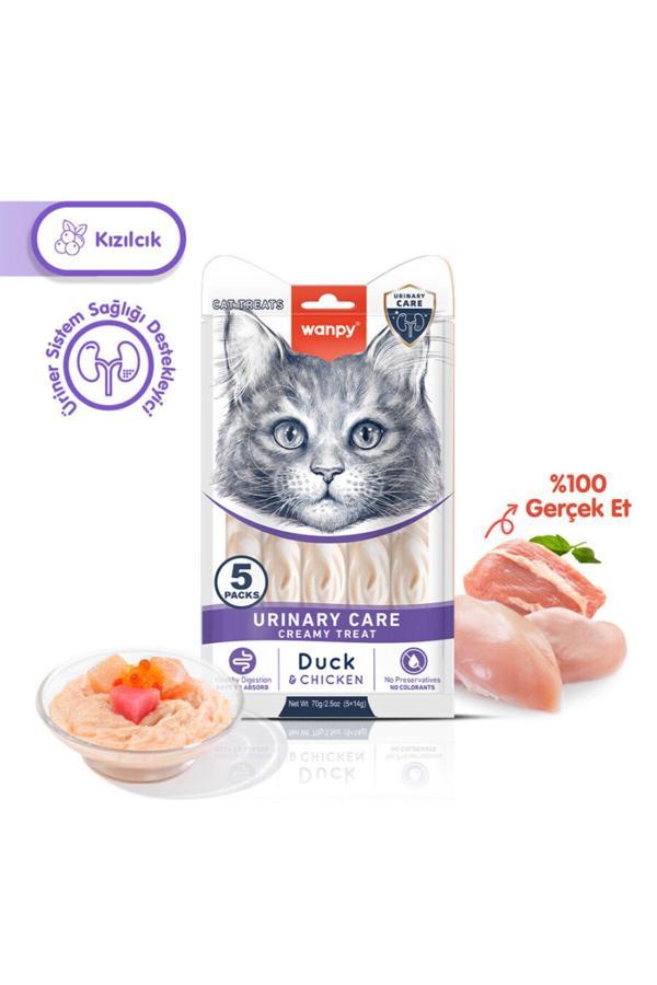 Wanpy Üriner Sistem Sağlığı Destekleyici Kedi Ödül Maması Ördek & Tavuk Kedi Ödül Kreması 5X14Gr - Image 1