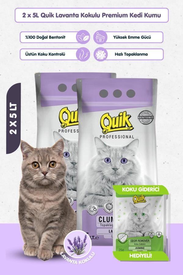 Quik 2 Adet 5Lt Lavanta Kokulu Bentonit Topaklaşan Kokusuz Kedi Kumu 5Lt X 2 Adet - Image 1