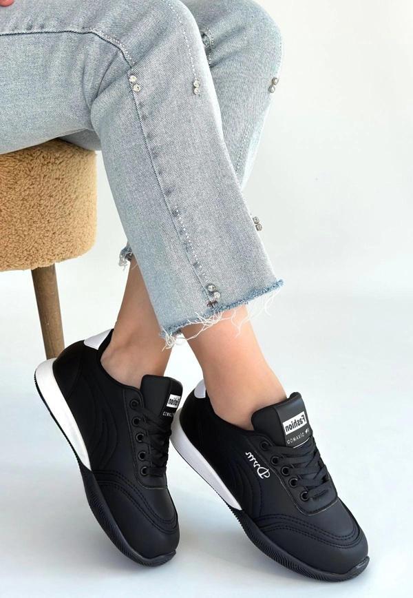 Tawen Siyah Cilt Bağcıklı Spor Ayakkabı - Image 1