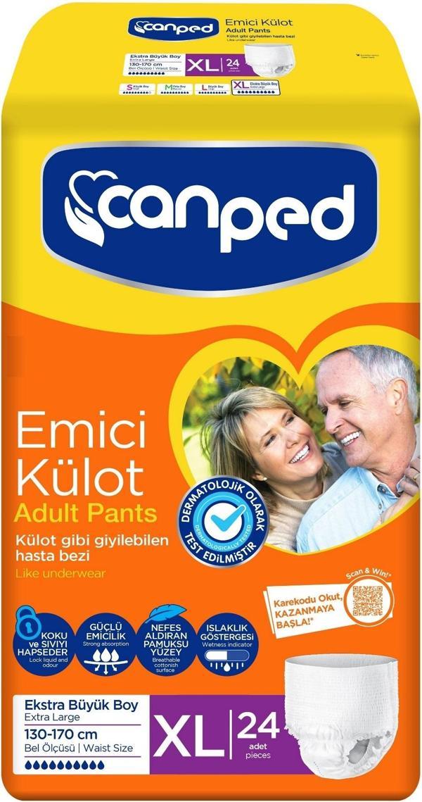 Canped Emici Külot Hasta Yetişkin Bezi XL - Ekstra Büyük - Extra Large 144 Adet (6PK*24) - Image 1