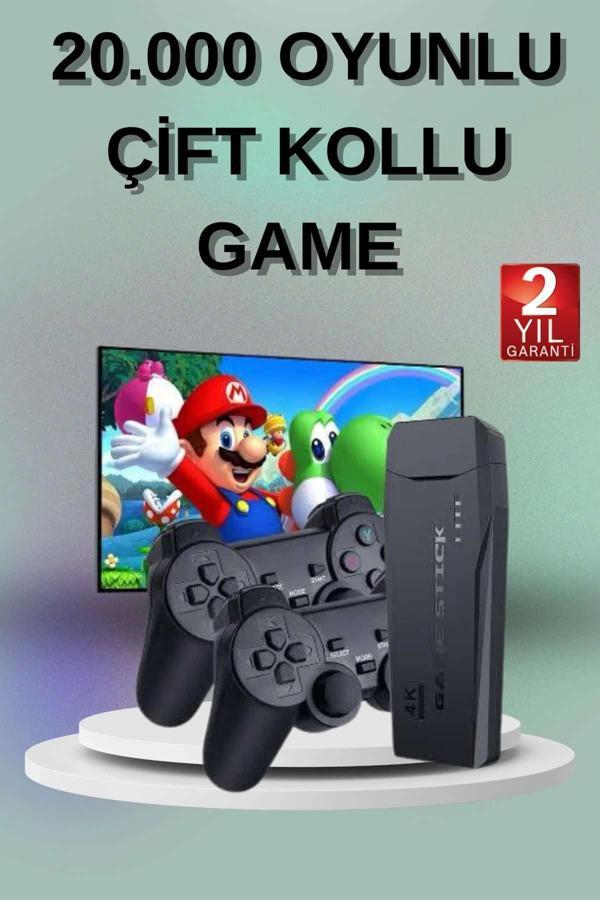 2 Kollu Kablosuz 2.4G Retro Oyunlar 4k Game Stick 3500 Oyun Atari - Image 1