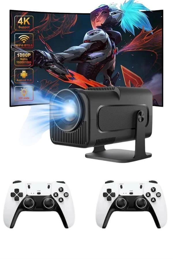 Çift Kollu Game Box Projeksiyon Cihazı Kumandalı Android Tv Dahili Hoparlör - Image 1
