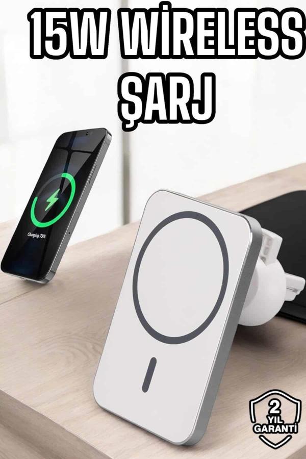 araç uyumlu Kablosuz 15W Taşınabilir Şarj Aleti Çift Kablo - Image 1