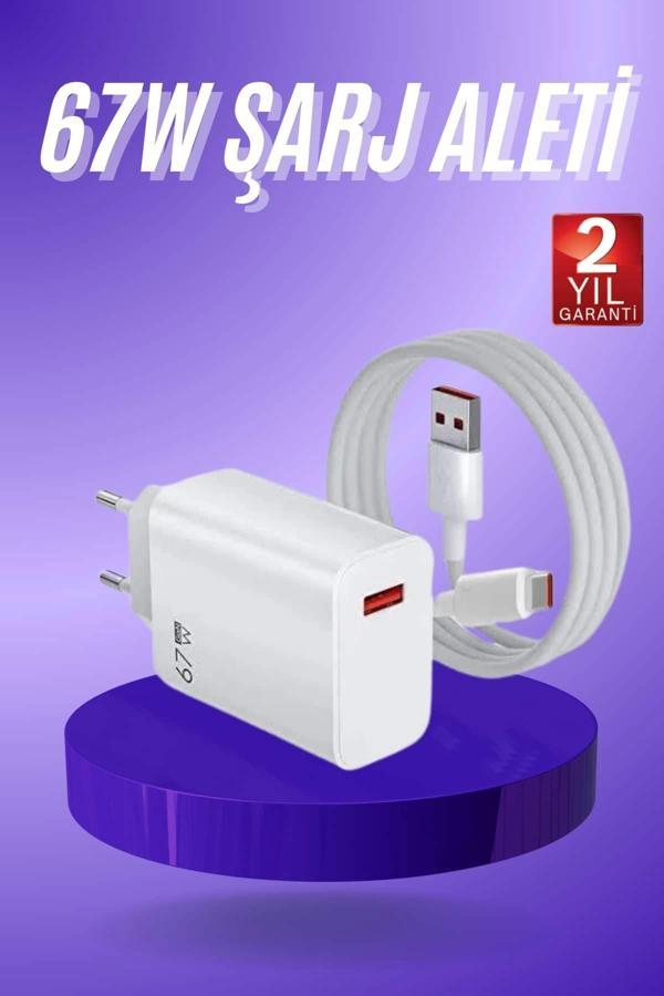 Beyaz Ultra Plus Hızlı Şarj Seti Şarj Adaptörü ve Kablosu 67W - Image 1