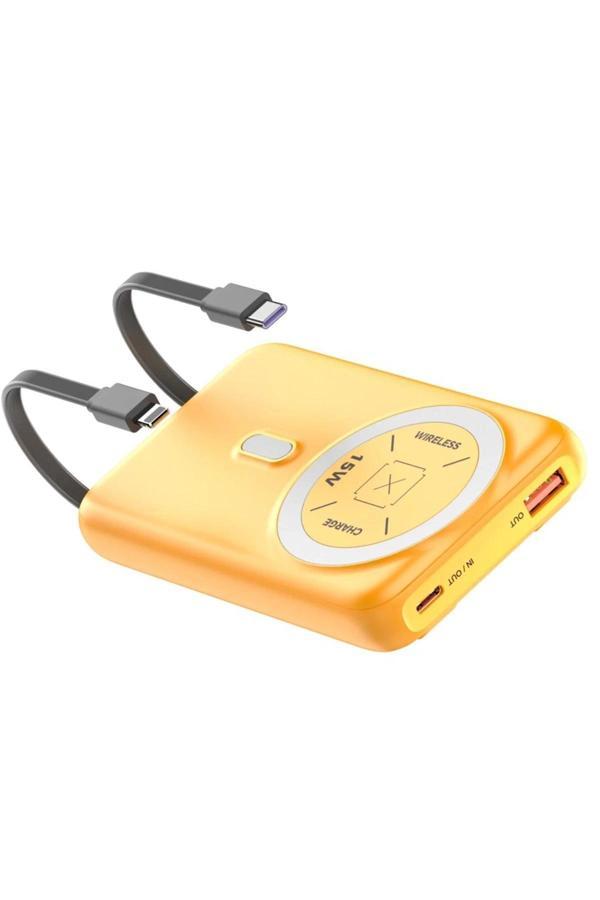 J39 10.000 mAh 20W PD Dahili Kablolu Magsafe Powerbank - Turuncu-(5796) - Image 1